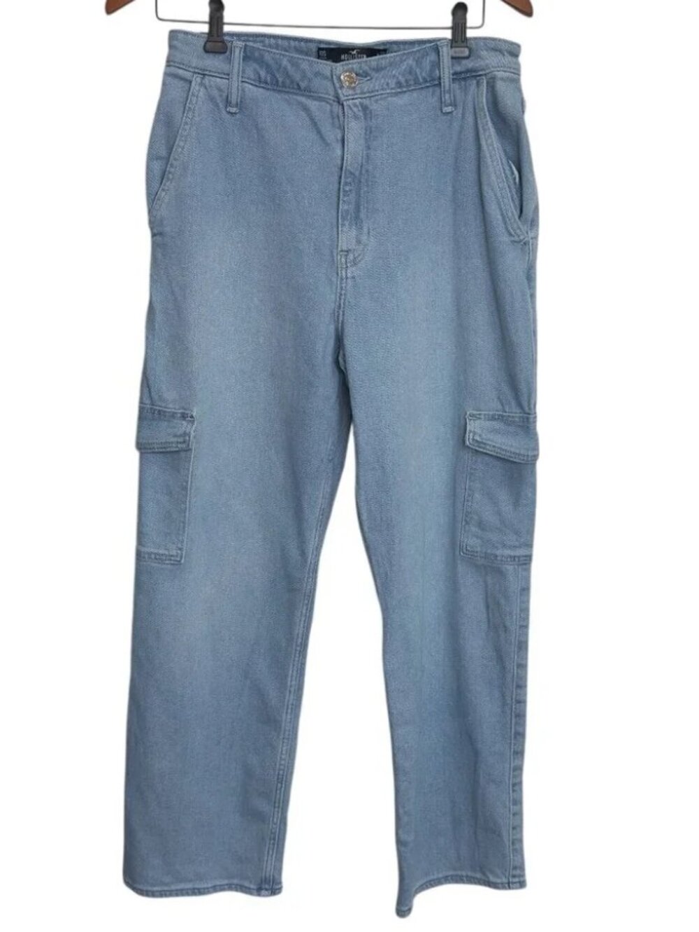 Hollister Ultra High-Rise Dad Jeans Size 10S Vintage Stretch Light Blue Cargo